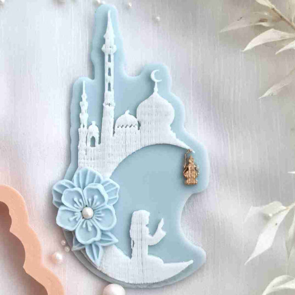 Crescent Moon with Muslim Woman Praying- Cookie Debosser Stamp with optional matching cutter