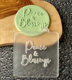 Peace and Blessings  popup cookie stamp made from food safe frosted acrylic.