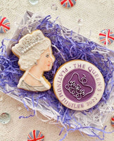 Queen's Elizabeth Platinum Jubilee reverse embosser cookies made with ours cookie cutters.