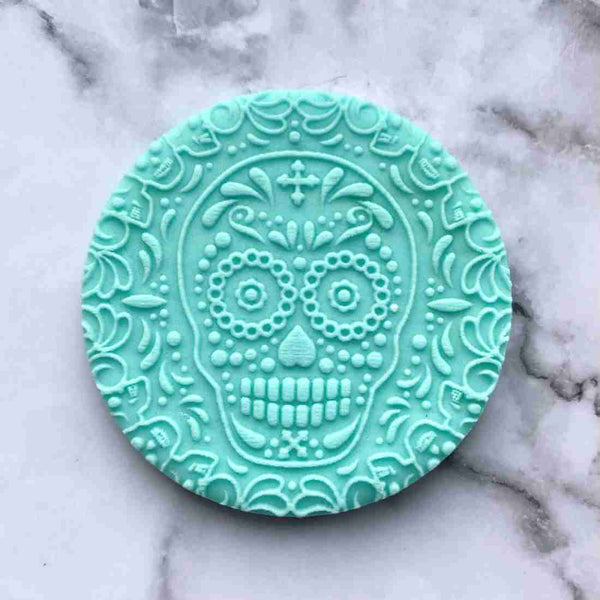 Sugar Skull fondant outbosser cookie stamp. Perfect reverse embosser for biscuits and cupcakes.