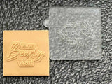 We can bearly wait cookie popup stamp made from food safe frosted acrylic.