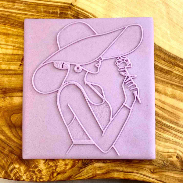 Woman with hat and flower fondant popup cookie stamp. Perfect reverse embosser for mother's day.