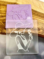 Woman with hat and flower outbosser cookie cutter. The fondant impression is made from food safe frosted acrylic.
